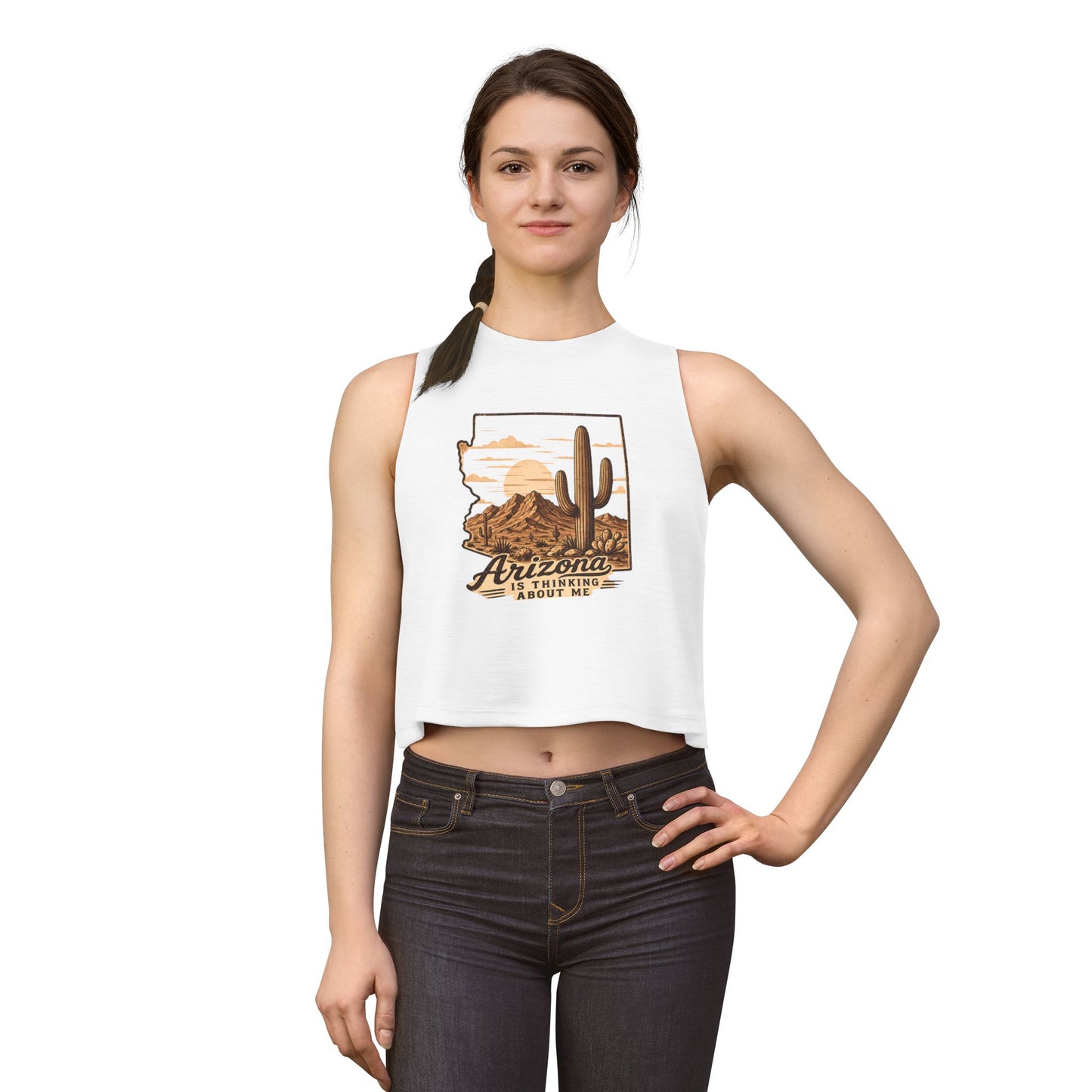 Arizona Is Thinking About Me Crop Top — Desert Cactus Graphic Tank