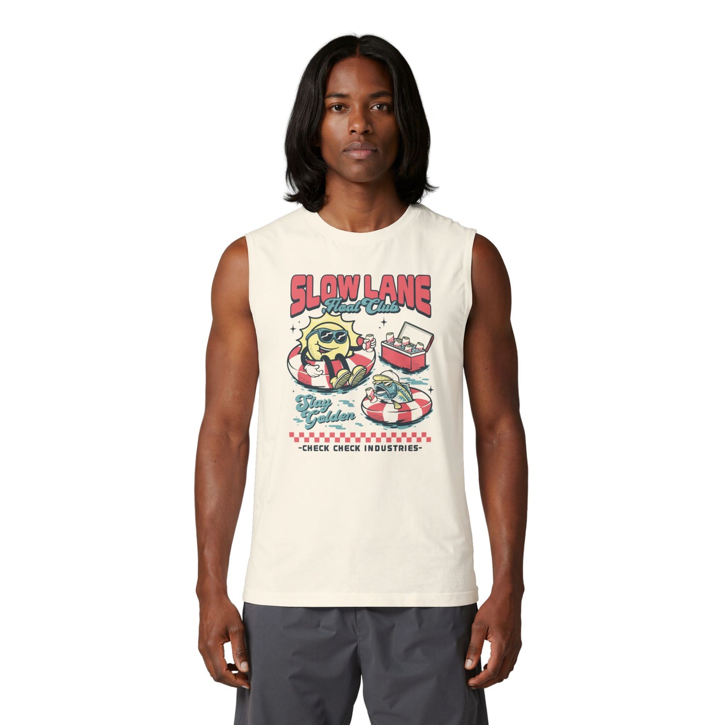 Slow Lane Retro Cartoon Floaties tank top | Stay Golden vintage summer design
